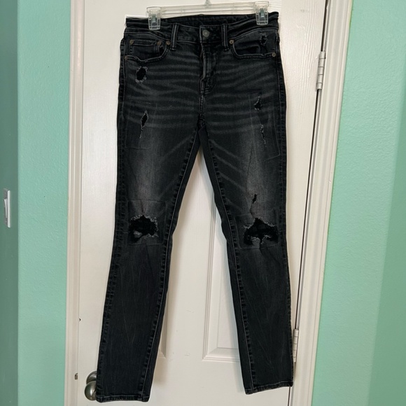 American Eagle Ne(x)t Level Flex Skinny Stretch Jeans 29 x 32 Black Distressed - Picture 11 of 11